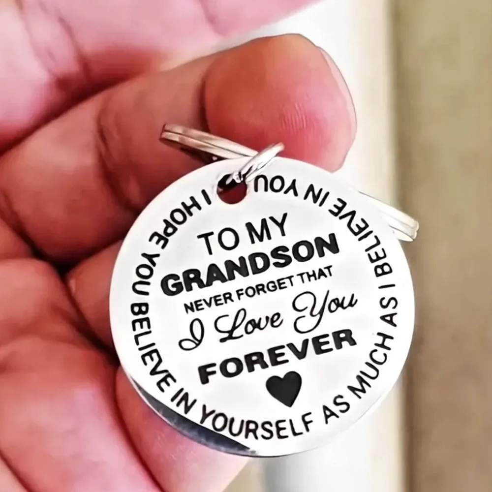 Silver Inspirational Keychain for Grandson